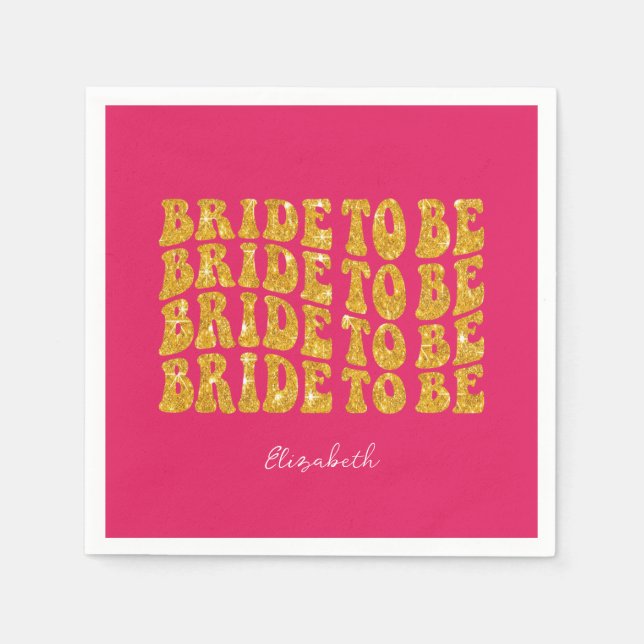 Guardanapo De Papel Noiva para ser texto com brilho dourado com nome,  (Frente)