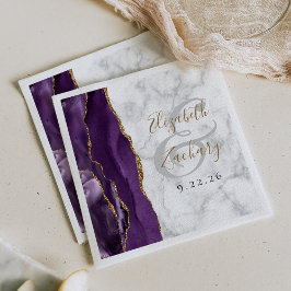 Guardanapo De Papel Noiva Script Dourado Mármore Ágata Roxa Casamento