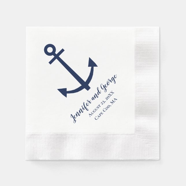 Guardanapo De Papel Noivado âncora náutica azul marinho  (Frente)
