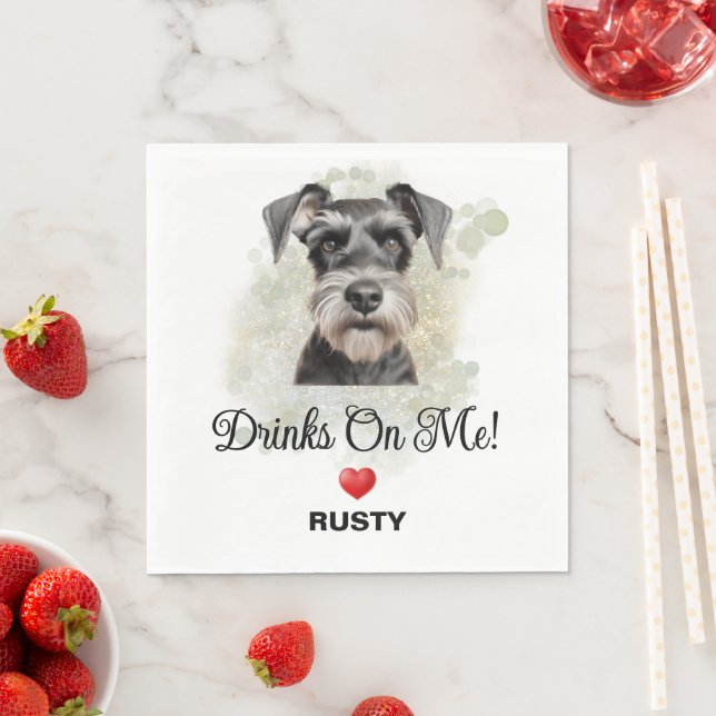 Guardanapo De Papel Noivado de Cachorro Schnauzer Miniatura Drinks on  (Insitu)