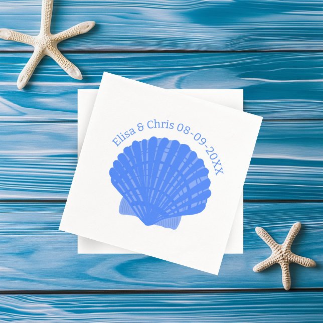 Guardanapo De Papel Noivado de Casamento PERSONALIZADO com Capas Azuis (Blue Seashells CUSTOM Wedding Engagement Napkins
)