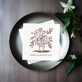 Guardanapo De Papel Noivado de Casamento PERSONALIZADO Floral Vase Ske