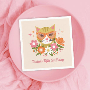 Guardanapo De Papel Noivado de Gato Retro Bonito e Raparigas Florais