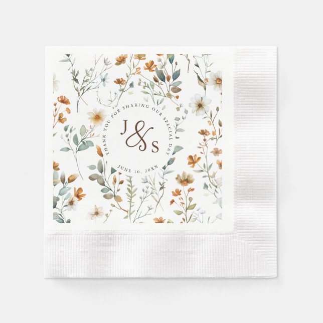 Guardanapo De Papel Noivado do estilo Boho de flor selvagem aquática (Frente)