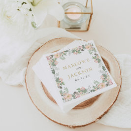 Guardanapo De Papel Noivado Floral Monograma Casamento Romântico Beijo