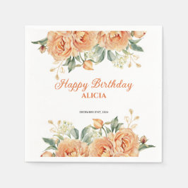 Guardanapo De Papel Noivado Floral Russo de Peonia Laranja Dourada