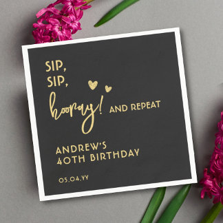 Guardanapo De Papel Noivado Personalizado Preto e Dourado e Simples
