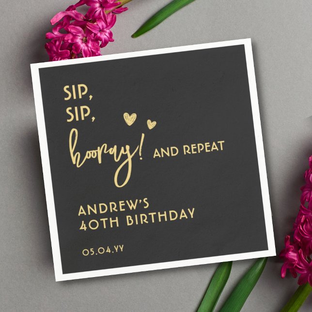 Guardanapo De Papel Noivado Personalizado Preto e Dourado e Simples (Criador carregado)
