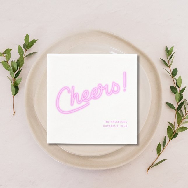 Guardanapo De Papel Noivado Pessoalizado Neon Roxo Cheers (Neon Purple Cheers Personalized Wedding Napkins)