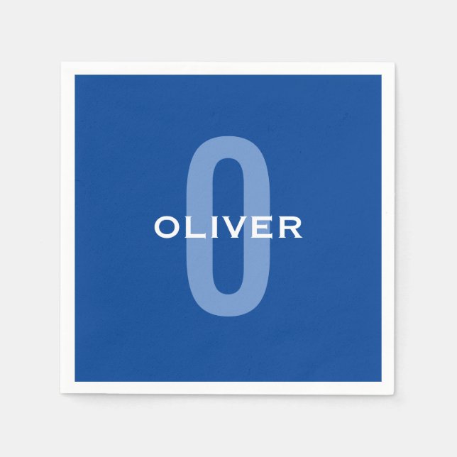 Guardanapo De Papel Nome Branco Azul do Monograma Personalizado (Frente)