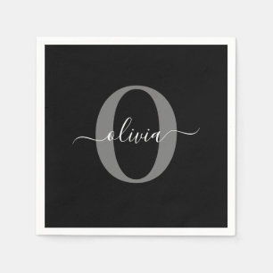 Guardanapo De Papel Nome com Letra Inicial Personalizada Preto Branco