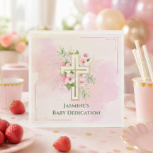 Nome da Dedicação do Bebê com Floral Cruz em Aquar