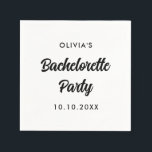 Guardanapo De Papel Nome da Equipe da Noiva na Festa de Despedida de S<br><div class="desc">Um design simples e minimalista em preto e branco para uma festa de despedida de solteira ou chá de noiva. O texto de caligrafia é personalizável e pode ser alterado para a sua própria frase. Você pode alterar a fonte, cor da fonte, tamanho da fonte, espaçamento entre letras, cor do...</div>