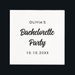 Guardanapo De Papel Nome da Equipe da Noiva na Festa de Despedida de S<br><div class="desc">Um design simples e minimalista preto e branco para uma despedida de solteira ou chuveiro de noiva. O texto de caligrafia é personalizável e pode ser alterado para sua própria frase. Você pode alterar a fonte, cor da fonte, tamanho da fonte, espaçamento entre letras, cor do fundo e reposicionar o...</div>