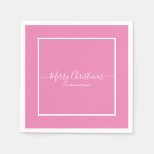 Guardanapo De Papel Nome da família branca cor-de-rosa feliz de Natal
