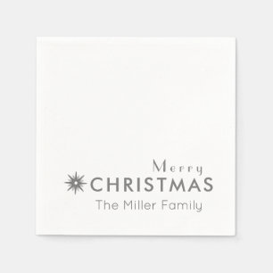 Guardanapo De Papel Nome da Família de Feliz Natal de Silver Simples