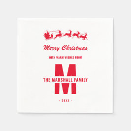 Guardanapo De Papel Nome da Família Monograma Vermelho Branco Simples 