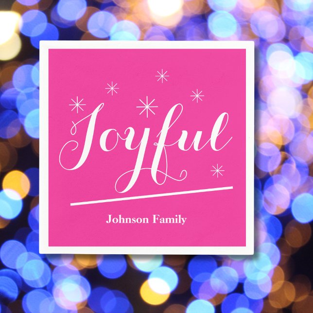 Guardanapo De Papel Nome da Família Personalizada de Natal Elegante -  (Spice up the party with these Joyful hot ping paper napkins.)