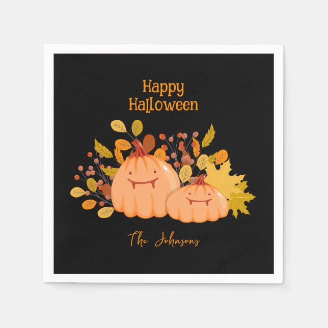 Guardanapo De Papel Nome da família personalizada Feliz Dia das Bruxas (Frente)