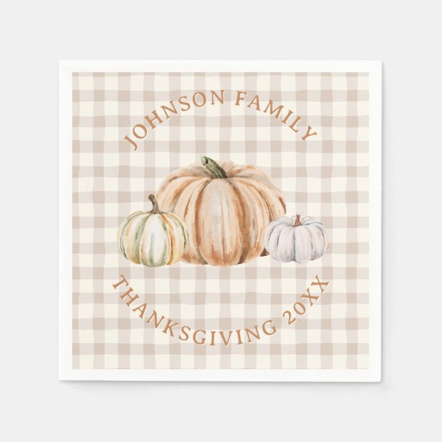 Guardanapo De Papel Nome da Família Personalizado Agradecido Gingham N (Frente)