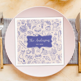 Guardanapo De Papel Nome da Família Personalizado Comida Desenhada à M
