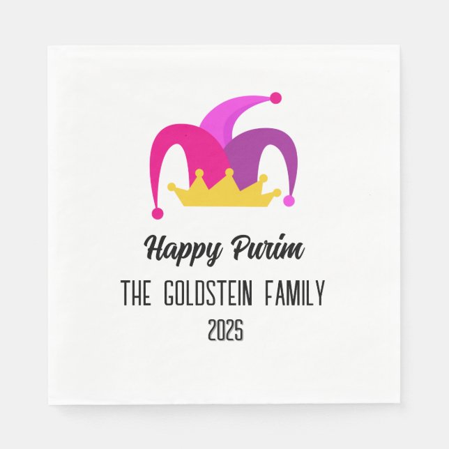 Guardanapo De Papel Nome da Família Purple Purim Hat (Frente)