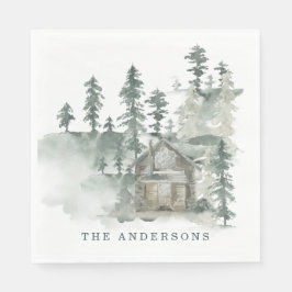 Guardanapo De Papel Nome da Família Verde da Floresta de Aquarela da C