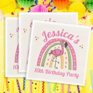 Guardanapo De Papel Nome Data de Aniversário da Menina Flamingo Rosa A