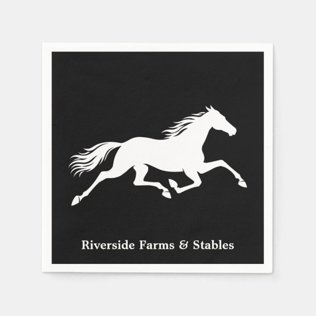 Guardanapo De Papel Nome de estábulo de cavalos equestres Preto (Frente)