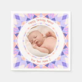 Guardanapo De Papel Nome de Foto Personalizado Idade Rosa Púrpura Estr