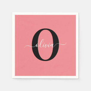 Guardanapo De Papel Nome de letra personalizada em preto e rosa
