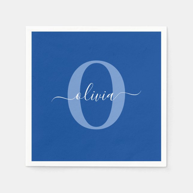 Guardanapo De Papel Nome de Script de Monograma Personalizado Azul Bra (Frente)