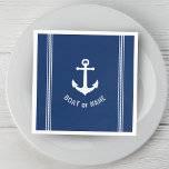 Guardanapo De Papel Nome do Barco Âncora Vintage Faixa Marinho Azul<br><div class="desc">Partido Personalizado Napkins com seu nome de barco, nome de família ou outro texto desejado. Apresentando uma âncora de barco e faixas náuticas, projetada sob medida personalizada, em branco, em azul-marinho ou ajustando facilmente a cor primária para corresponder ao seu tema atual. Excelente para aniversários, festas, feriados ou qualquer ocasião....</div>