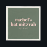 Guardanapo De Papel Nome do Bat Mitzvah Verde-Cor-de-Rosa Negrito<br><div class="desc">Tipografia em negrito personalizada,  cor-de-rosa-rosa-reluzente e Bat verde florestal Mitzvah Napkins</div>