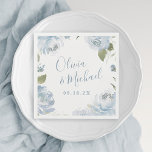 Guardanapo De Papel Nome do casal Romântico azul empoeirado Casamento<br><div class="desc">Casais de caligrafia moderna cercados por floral de aquarela em azul empoeirado e verde-sábio,  elegante e romântico,  excelente para casamento moderno,  casamento romântico e casamento de jardim botânico em primavera e verão. Veja todas as peças correspondentes na coleção.</div>