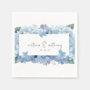 Guardanapo De Papel Nome do Hydrangeas Floral Azul Elegante Data Casam