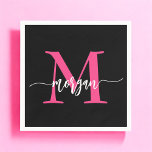 Guardanapo De Papel Nome do Monograma da Rapariga Preta-Rosa Quente<br><div class="desc">Elevem o seu evento com o nome Napkins, o nome da nossa moça moderna, rosa-quente, Girly Monogramas! Apresentando um design cor-de-rosa-quente ousado, esses guardanapos são personalizados com seu nome em um roteiro moderno de chic para um toque personalizado de na moda. Perfeito para festas, chás ou qualquer ocasião especial, eles...</div>