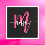Guardanapo De Papel Nome do Monograma da Rapariga Preta-Rosa Quente<br><div class="desc">Elevem o seu evento com o nome Napkins, o nome da nossa moça moderna, rosa-quente, Girly Monogramas! Apresentando um design cor-de-rosa-quente ousado, esses guardanapos são personalizados com seu nome em um roteiro moderno de chic para um toque personalizado de na moda. Perfeito para festas, chás ou qualquer ocasião especial, eles...</div>