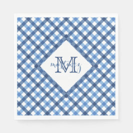 Guardanapo De Papel Nome do monograma de diamante gingham azul guardan