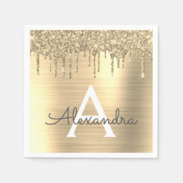 Guardanapo De Papel Nome do Monograma Dourado Glitter Brugado Metal