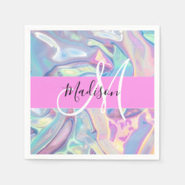 Guardanapo De Papel Nome do Monograma Iridescente Holográfico Rosa Gir