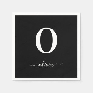 Guardanapo De Papel Nome do script do monograma preto e branco persona