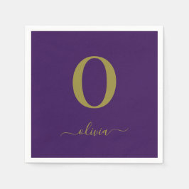 Guardanapo De Papel Nome do Script Monograma Personalizado Roxo E Dour