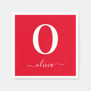 Guardanapo De Papel Nome do Script Monograma Personalizado Vermelho e