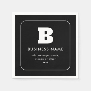 Guardanapo De Papel Nome e Slogan Comercial Editável Preto & Branco