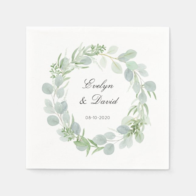 Guardanapo De Papel Nome Elegante de Casamento e Data Napkin (Frente)