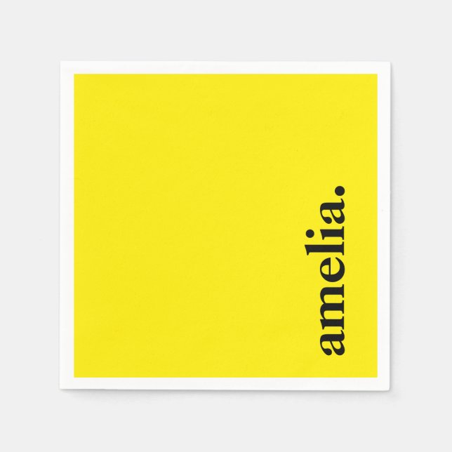 Guardanapo De Papel Nome Elegante de Cor Sólida Canário Amarelo (Frente)