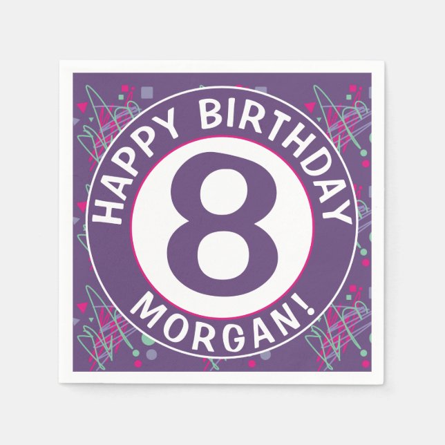 Guardanapo De Papel Nome Feliz Aniversário Idade do Aniversário Formas (Frente)