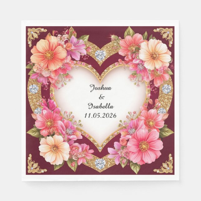 Guardanapo De Papel 🌸 Nome Floral em Coração para Decoração de Mesa d (Frente)