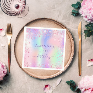 Guardanapo De Papel Nome holográfico rosado roxo de aniversário